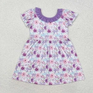 Blossom Purple Coquette Short Sleeve Keen Length Baby Girls Dress Summer - Picture 1 of 21