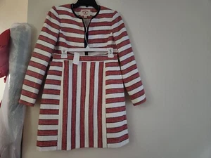 Brooks Brother Set Red Fleece Collection Striped Jacket 2 + Skirt 4 White/red  - Picture 1 of 10