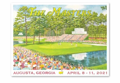 2021 Masters Augusta National 15th Hole Lee Wybranski Artist Signed Poster Cover