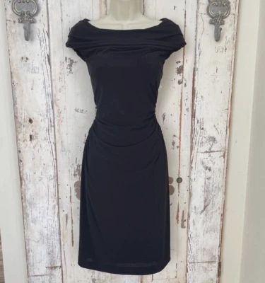 Kay Unger 尺码 10 女式海军蓝紧身褶皱优雅职业鸡尾酒礼服 — 第 1/4 张图片