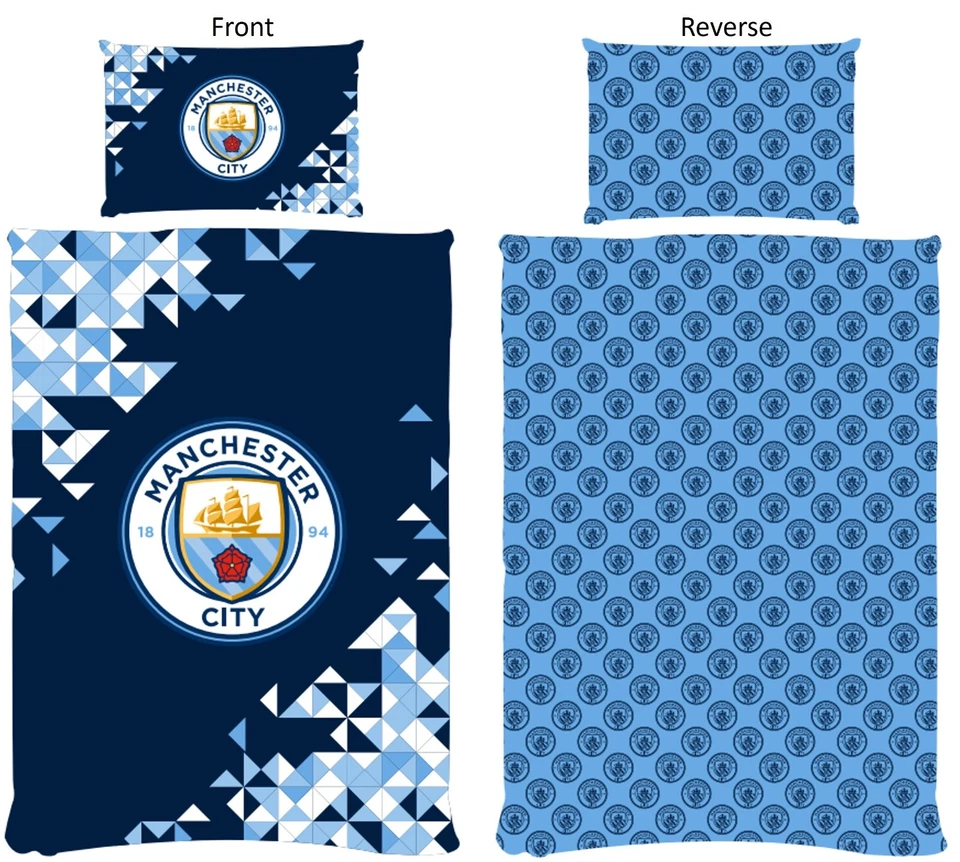 Manchester City Particle Single Duvet Cover Reversible Bedding Set Blue - Image 1 of 1