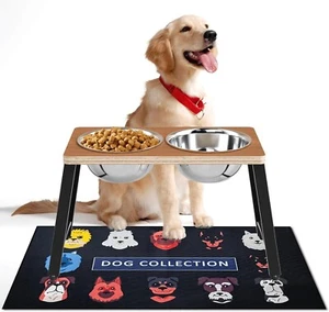 Elevated Dog Bowls for Large Dogs with Spill Proof Mat, Raised Dog Bowl Stand - Picture 1 of 11