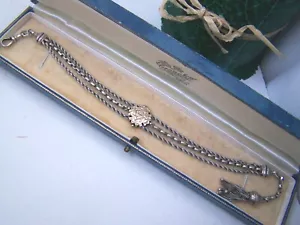 ANTIQUE STERLING SILVER ALBERTINA WATCH CHAIN SLIDER BRACELET TASSEL DOG CLIP 8" - Picture 1 of 8