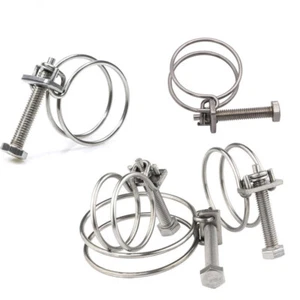 Double Wire Hose Clips Pond Pipe Screw Stainless Steel Corrugated Tubing Garden - Picture 1 of 31