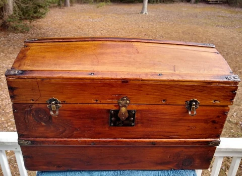 Amazing Patina! Rare Wonderful 1800's Small Wooden Steamer Trunk Treasure Chest Cover