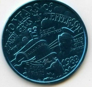 Mardi Gras Doubloon Krewe of Argus 1983 aluminio azul - Imagen 1 de 2