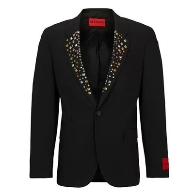NWT HUGO BOSS Hannes241 F1X Men’s Slim-Fit Jacket Studded Lapels Black Size 44R - Image 1 of 4