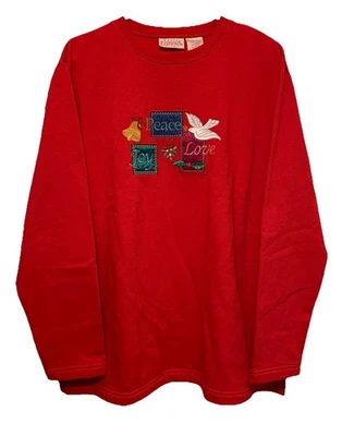 Vintage 1990s Winter Holiday Joy Peace Love Sweatshirt XL Dove Bell Granny Y2K - Image 1 of 4