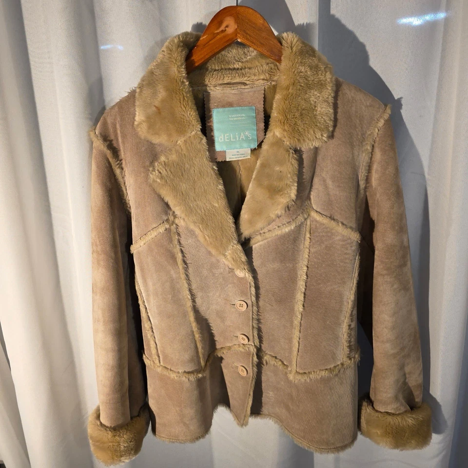 90’s Delia’s Jacket 100% Pig Split Tan Size XL (runs smaller, more like L) - Image 1 of 4