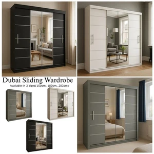 Sliding Door Wardrobe Double Mirror 3 Sizes – Modern Storage Clothes - DUBAI - Picture 1 of 16