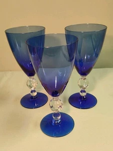 Set of 3 Vintage Cobalt Blue & Golf Ball Stem Wine Glass 7" Looks Like Morgantow - Picture 1 of 5