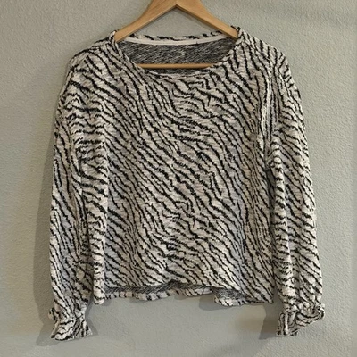 Suéter Recortado Sharagano Patrón Cebra Talla XL Crema Negro Manga Volantes Acogedor Foto 1 de 4