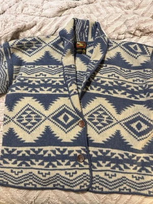 De Colección Alpes Fine Mujer Ropa 100% Lana Pura Fieltro Azul/Blanco Madera Botones Talla XL Foto 1 de 4