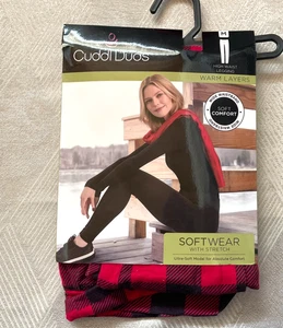 Pantaloni Cuddl Duds Soft Wear Modal TG M neri rossi a quadri vita alta senza tasche nuovi con etichette - Foto 1 di 4