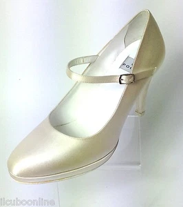 SCARPE SPOSA DECOLTE' POCAR RASO PANNA TACCO 9 CM PLATAU ESTERNO 1 CM M. ITALY - Foto 1 di 4