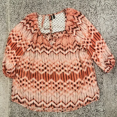 HeartSoul Top 女式 XL 码佩斯利粉色气球袖方领蕾丝 — 第 1/4 张图片