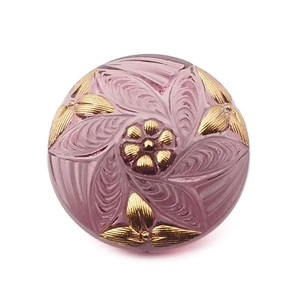 Vintage Czech gold gilt floral purple glass button 27mm - Picture 1 of 3