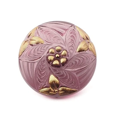 Vintage Czech gold gilt floral purple glass button 27mm - Image 1 of 3