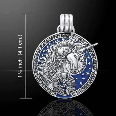 UNICORN pendant Celtic - 925 sterling silver  MARINE BLUE ENAMEL by Peter Stone  - Image 1 of 4