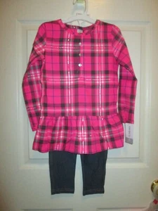CARTERSGIRLS SZ 5 PINK PLAID LONG SLEEVE TOP/BLUE LEGGINGS SET NEW - Picture 1 of 8