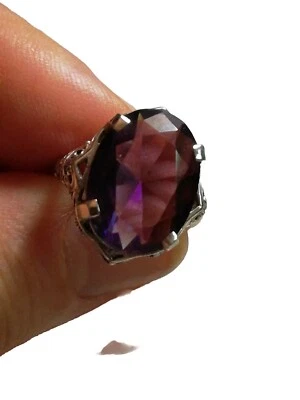 Anello Argento Con Ametista Naturale Mis 8 Americana - Immagine 1 di 4