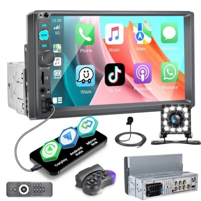 7" Single 1Din Touch Screen Car Stereo Radio Android Apple Carplay GPS FM Player - Image 1 of 4