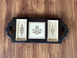 Bandeja para servir galletas de queso de fiesta de madera Pfaltzgraff Village RARA DE COLECCIÓN - Imagen 1 de 5
