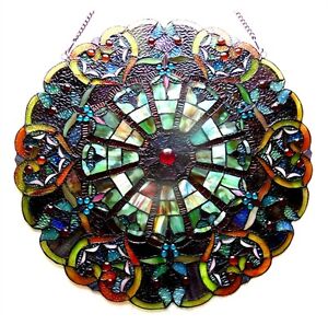Stained Glass Window Panel Victorian Tiffany Style Round Suncatcher Art Glass