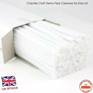 100 WHITE chenille craft stems pipe cleaners 30cm long 6mm UK Bundles Bristle - Picture 1 of 2