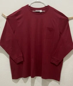 Men's 4XL Big Kingsize T-Shirt Long Sleeve Crew Neck Maroon Pocket NEW - Picture 1 of 6