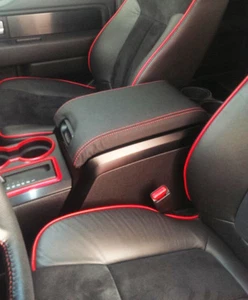 Fits 09-14 Ford F150, Raptor Red Stitch Real Leather Console Lid Armrest Cover - Bild 1 von 2