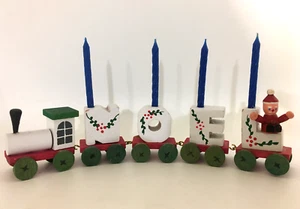 NOEL Christmas 5pc Wooden Train Set Candleholder w/ Candles Vintage 1982 Taiwan - Picture 1 of 14