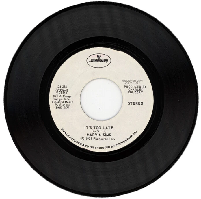 MARVIN SIMS  "IT'S TOO LATE - STEREO c/w IT'S TOO LATE - MONO"  DEMO  1973 SOUL - Image 1 of 1