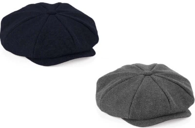 Beechfield Gris ou Bleu à Chevrons Entièrement Doublé Héritage Baker Boy Chapeau - Photo 1/2