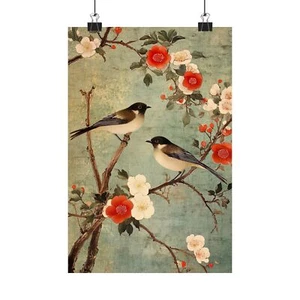 Chinoiserie Wandbild Vögel Floral - ungerahmt Premium matt Poster Druck - Bild 1 von 97