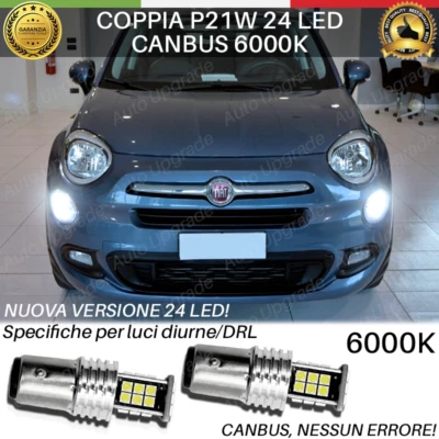 COPPIA LUCI DIURNE DRL 24 LED P21W CANBUS PER FIAT 500X FINO AL 2016 NO ERROR 6K - Immagine 1 di 4