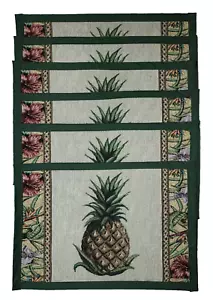 Nuevo Juego de 6 Manteles Rectangulares Tapiz Piña Verde Tropical 19.5"x13.5" - Imagen 1 de 4
