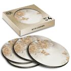 4 x Boxed Round Coasters - Golden Flowers Butterfly Pattern  #21621