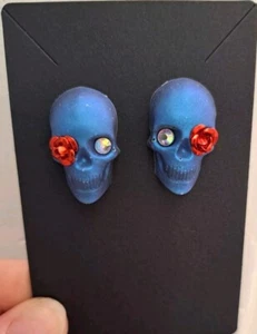 Halloween Handmade Novelty Resin Spooky Skull Skeleton Drop Hook Earrings - Picture 1 of 2