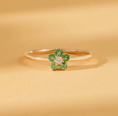 0,23 Ct Laborgezüchteter CVD Diamant & Smaragd Ring 10k Massives Gelbgold - Bild 1 von 4