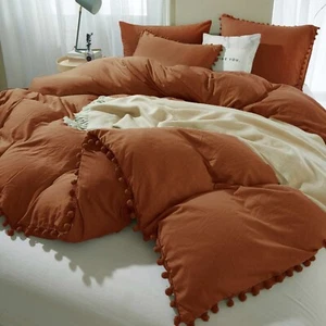 ETDIFFE Burnt Orange Duvet Cover Queen Size, 3 Piece Boho Bohemian Farmhouse ... - Picture 1 of 6