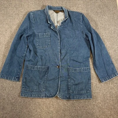 Vintage Eddie Bauer Denim Blazer Women's Large Blue Barn Chore Work Outdoor - Image 1 of 4