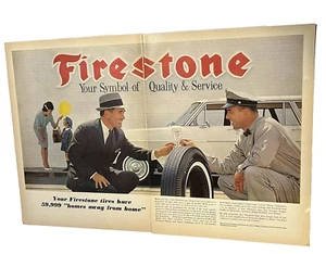 Firestone Tires Serviceman 1962 Life Magazine Trimmed Original 2 Page Print Ad - Picture 1 of 5