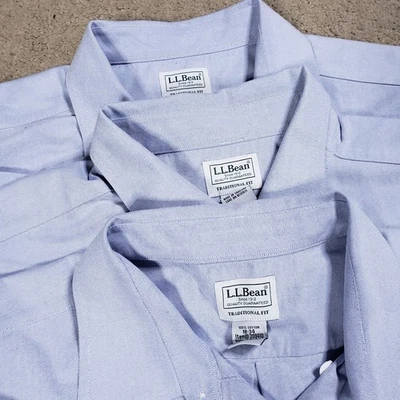 LOTE DE 3 LL Camisa Bean Hombre 18 34 (XL) Azul Resistente a Arrugas OCBD Foto 1 de 4