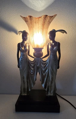 Art Deco Table Lamp Twin Maidens Gatsby Flapper Girl Boudoir 40's 50's 60's READ - Image 1 of 4