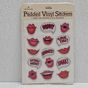 Vintage Hallmark Padded Vinyl Stickers Kisses Lips Love - Picture 1 of 8