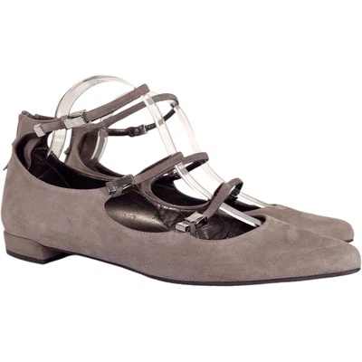 Stuart Weitzman Mujer Gamuza Mary Jane Pisos Talla 10 Beige Triple Correa Comodidad Foto 1 de 4