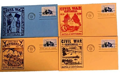 🚩STAMP CIVIL WAR-US FDC (4) FIDALG CACHETS-#1180...ALL DIFFERENT GETTYSBURG! - Image 1 of 4