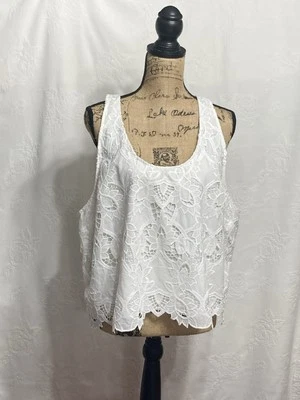 Top H&M XL blanco bordado floral tipo dama, sin mangas, forro de algodón Foto 1 de 4