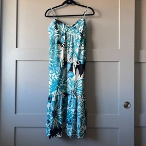 Manuheali’i Classic Hawaiian Midi Dress Women XS Blue Floral Aloha Sleeveless - Picture 1 of 14